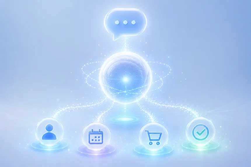 Conversational AI agent guides website visitors to useful outcomes.